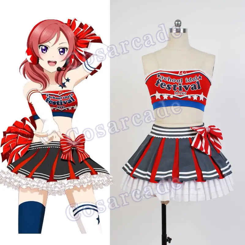 Карнавальный костюм Lovelive Love Live Cheerleader Маки нисикино платье для Хэллоуина аниме