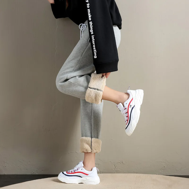 Light gray 1929,, зимние спортивные штаны, плотные брюки, теплые спортивные штаны длиной до лодыжки, Pantalon Femme, повседневные тренировочные штаны для бега - Цвет: Light gray