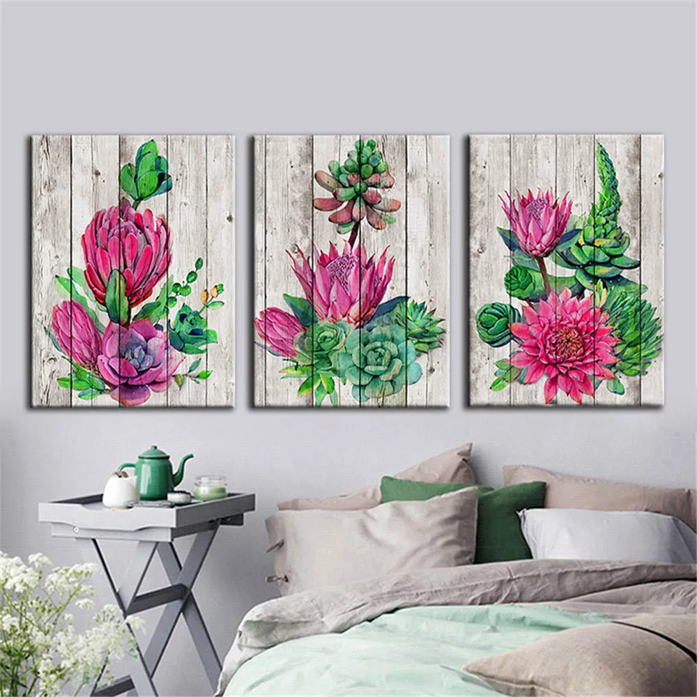 

Cactus Flowers Wall Art Canvas Painting Desert Plant Nordic Poster Green Plants Wall Pictures For Living Room Decor Unframed