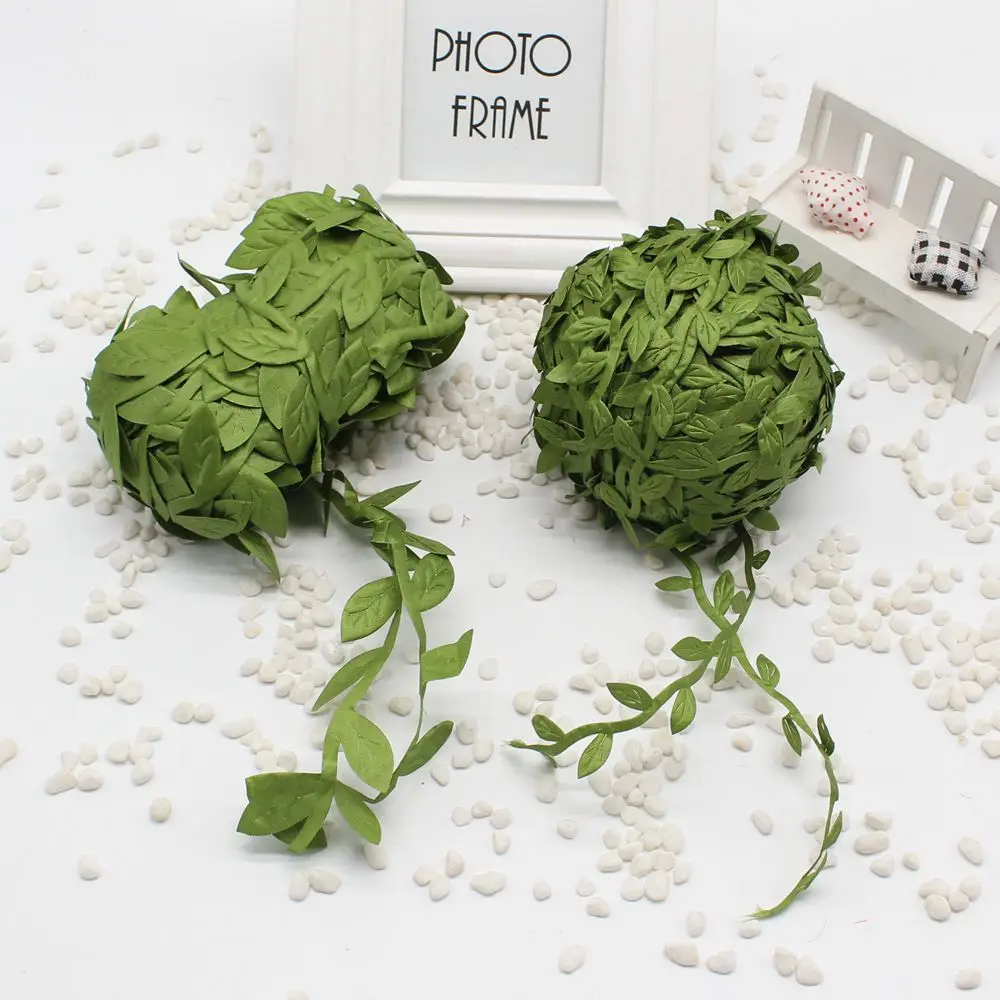 Дешевые 5 м Луговая природа Листва Зеленый лист искусственные листья лозы для