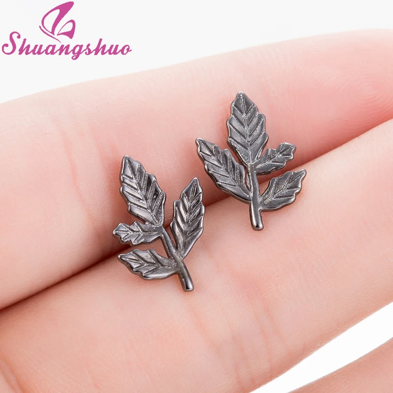 Shuangshuo Vintage Leaf Stud Earrings for Women Cat Earings Fashion Jewelry Plant Christmas Earring pendientes | Украшения и