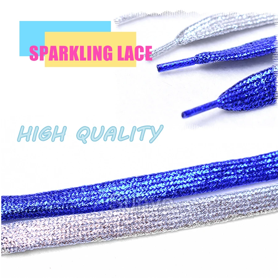 Яркие шнурки для кроссовок мужчин и женщин блестящие металлические плоской