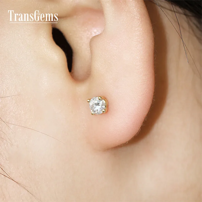 Серьги Transgems Solid 18K 750 из желтого золота Solitare Seting, 1CTW 5 мм, F цветные серьги-гвоздики с муассанитом, серьги для женщин, свадебный подарок