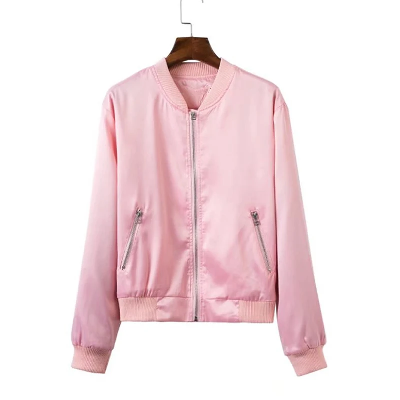 NVZHUREN Solid Pink Bomber Jacket Long Sleeve Autumn Women Cotton Coats Winter Spring Femme Basic Outerwear For Woman | Женская одежда