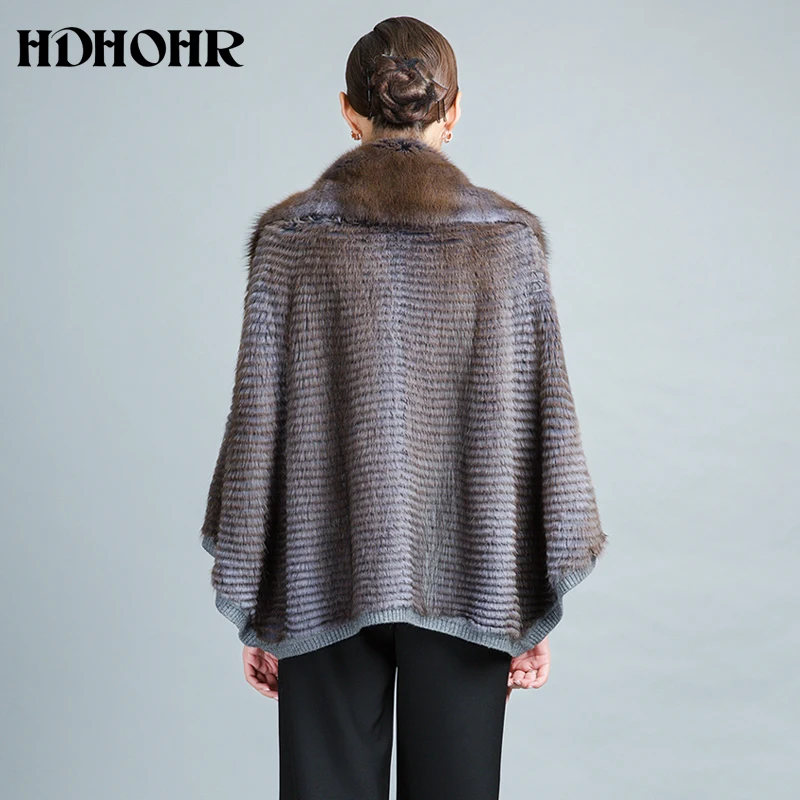 HDHOHR 2022 Knitting Mink Fur Coat Women Lapel Bat Sleeves High Quality Winter Fashion Real Mink Fur Coats Large Size Fur Jacket