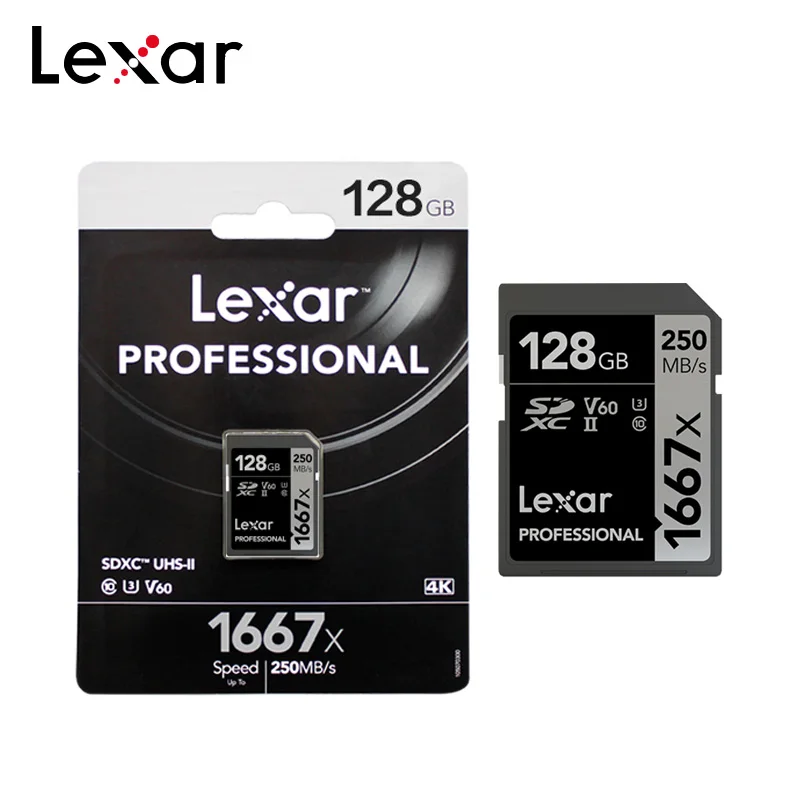 

100% Original Lexar SD Card 1667x High Speed 250MB/s UHS-II Class 10 64GB 128GB V60 U3 Memory Card For 3D 4K HD video Camera