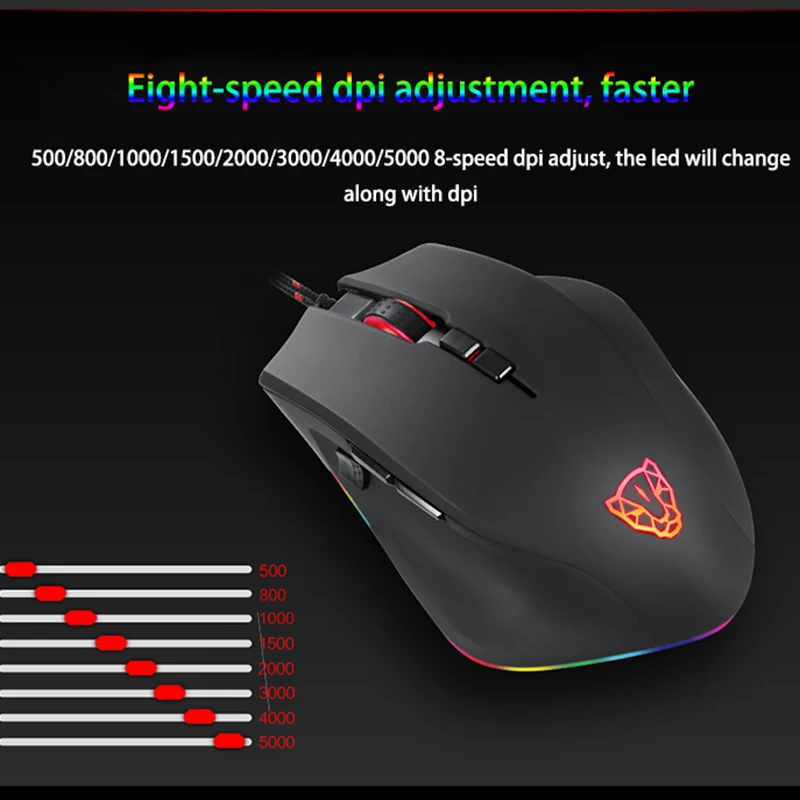 Motospeed V80 RGB профессиональная игровая геймерская мышь 5000 DPI USB компьютерная