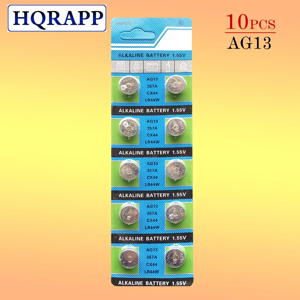 10 шт. батарейки AG13 LR44 LR44H LR1154 SR44 A76 357A 303 357 щелочные 1 55 в для часов игрушек|Часовые