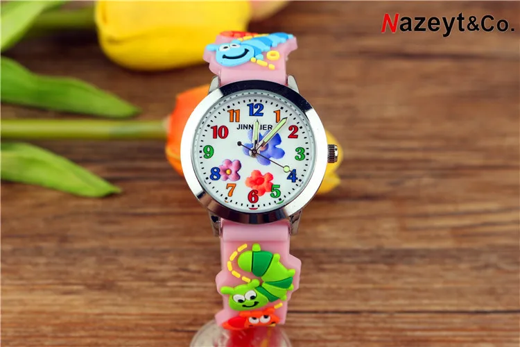

New children's simple flower luminous pointer quartz watch cute animal 3D bug design watch band silica gel watch