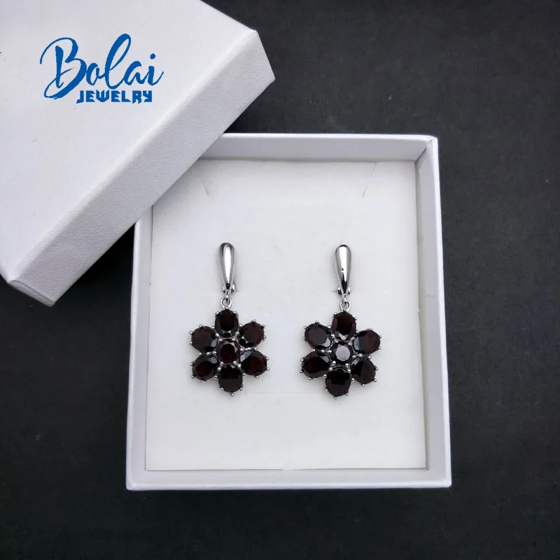 Bolaijewelry, гранат, ювелирный набор, натуральный gemstonet, 925 пробы, серебряный, цветочный дизайн, хорошее ювелирное изделие для женщин, подарки на годовщину