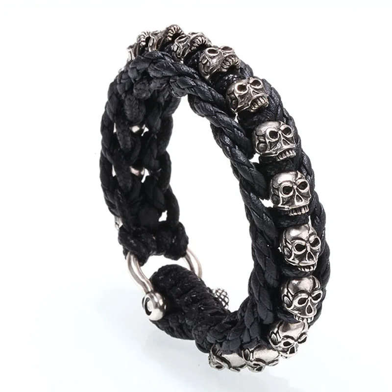 Панк Длинный Череп Браслеты для мужчин розовое золото серебро золотой череп с