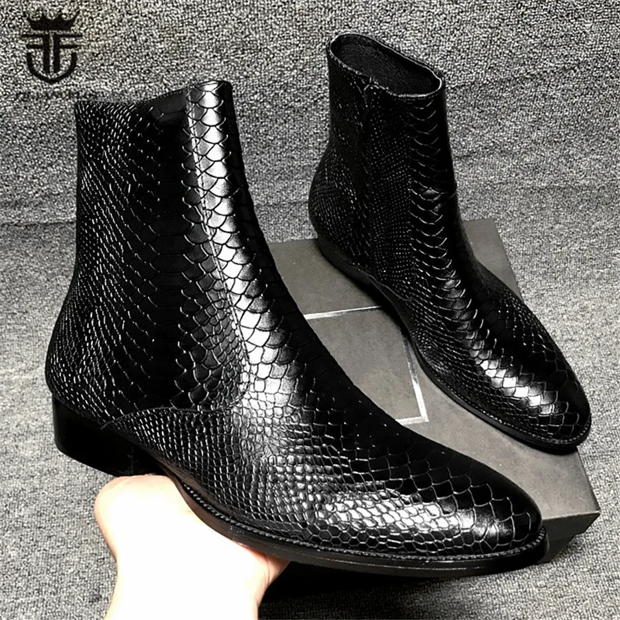 Мужские Ботильоны ручной работы из натуральной кожи под змеиную кожу с острым