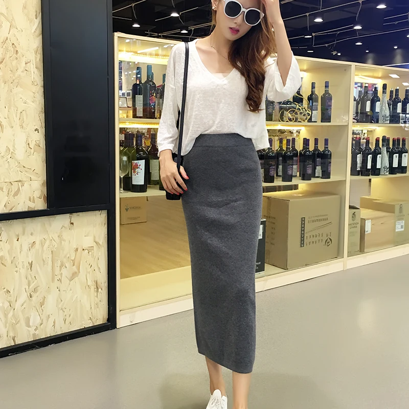 Весенне летняя Длинная вязаная юбка с разрезом тонкая облегающая на бедрах юбки высокой талией ступенчатая