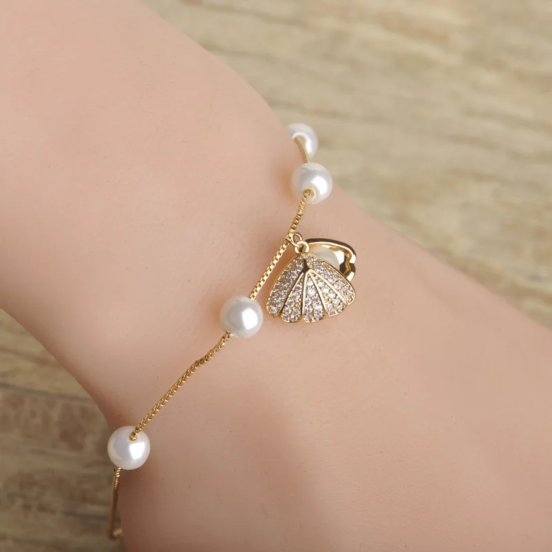 Blucome Имитация Перл CZ Циркон Браслеты Для Женщин Девушки Платиновым Покрытием