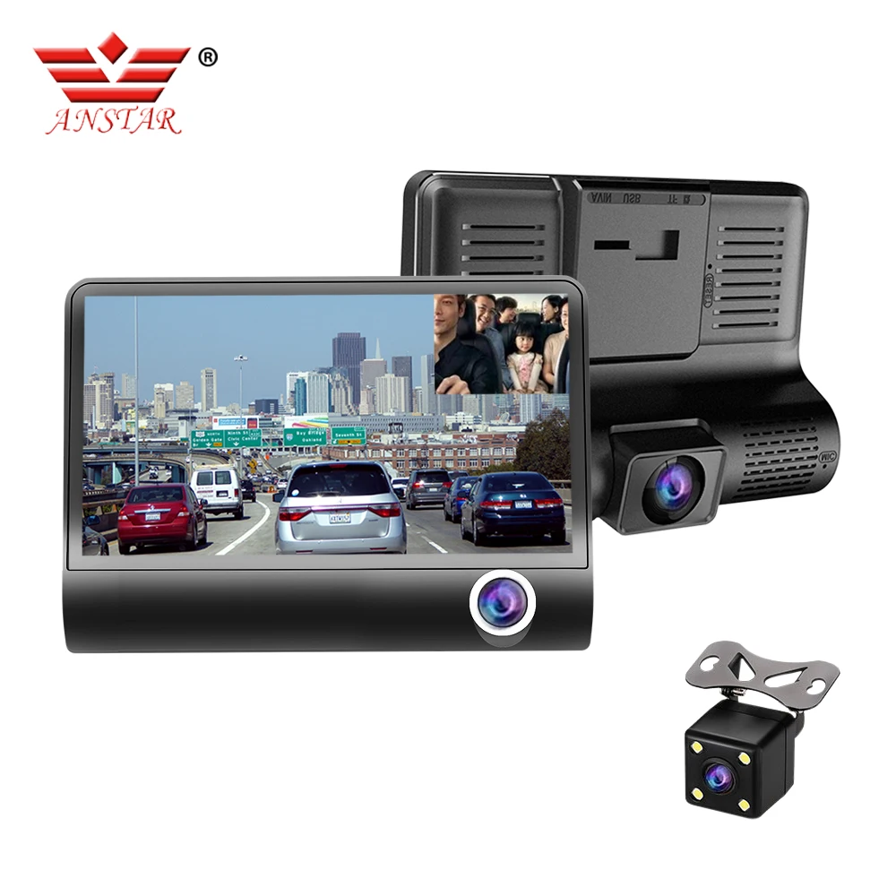 ANSTAR 3-CH Камера Видеорегистраторы для автомобилей 4 0 &quotFHD 1080P Dash Cam Двойной объектив