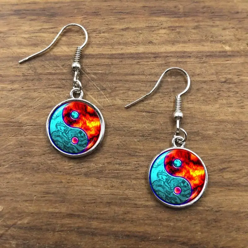 New Classic Tai Chi Yin Yang Drop Earrings Round Glass Art Black White Design Ethnic For Women Gift Jewelry | Украшения и