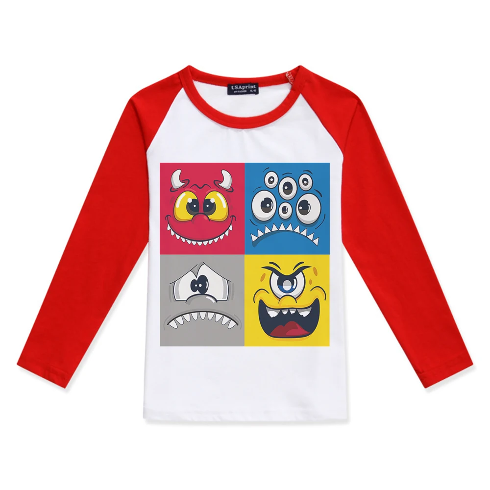 

Boy Clothes Kids T-Shirt 2019 Brand Boys Tshirt Long Sleeve Monster Emoticon Printed Baby Girl Tops Tee Children T Shirts Design