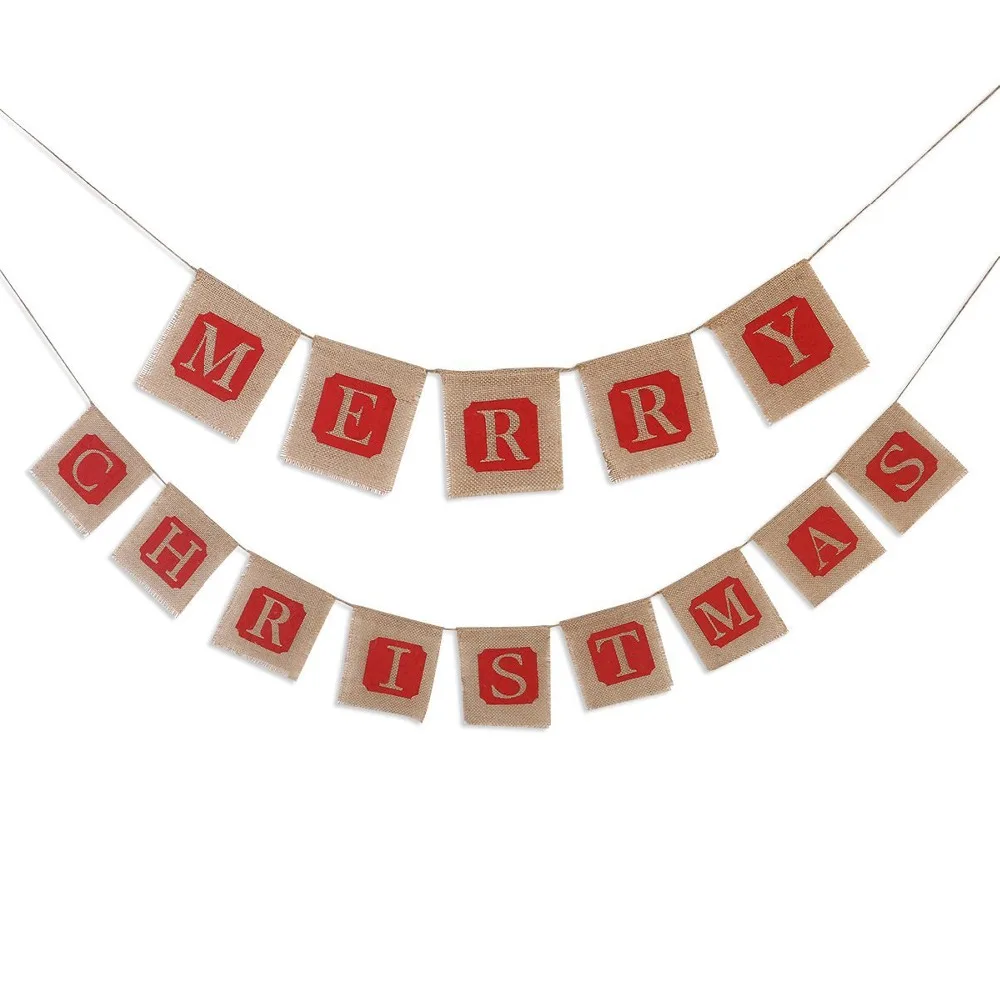 1pc Jute Xmas Festival Pull Flag Decoration Holiday Marry Christmas Hanging Дом и сад