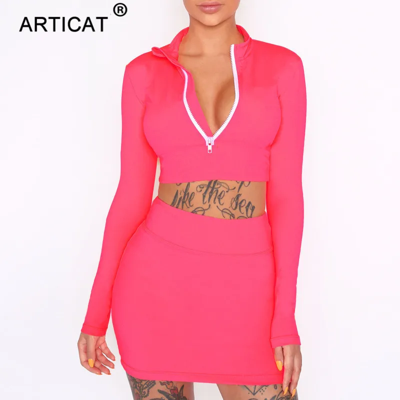 MoYan с длинным рукавом молния Сексуальная Bodycon Платье Для женщин из двух частей 2018