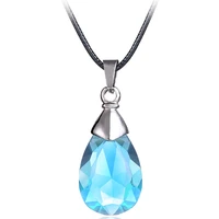mj jewelry anime sword art online metal necklace yuis heart blue crystal pendant cosplay jewelry accessories