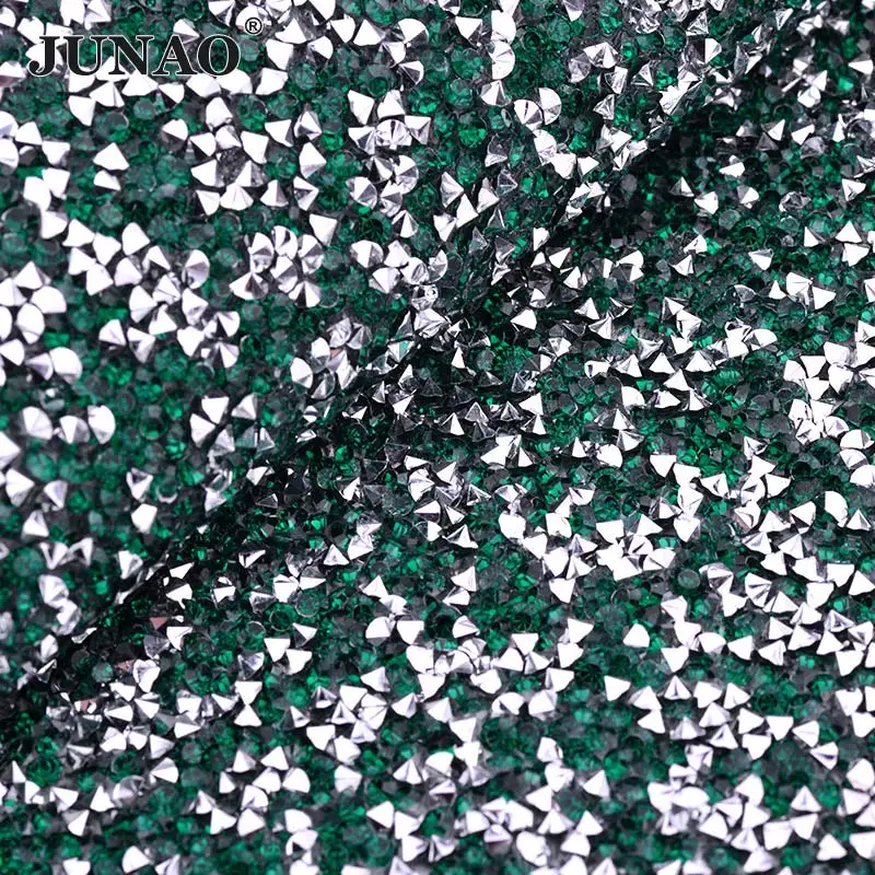 Silver Green JUNAO 24x40 см черный самоклеющийся смолы Стразы на сетчатой основе ткань кристалл аппликация из страз обвязка Алмазный лист ремесла - Цвет: Silver Green