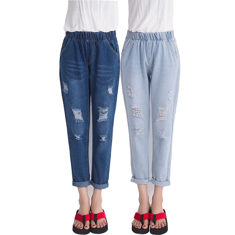 

Ripped Jeans Women 2018 Summer Autumn Distressed Boyfriend Casual High Waist Loose Straight Leg Pants Plus Size
