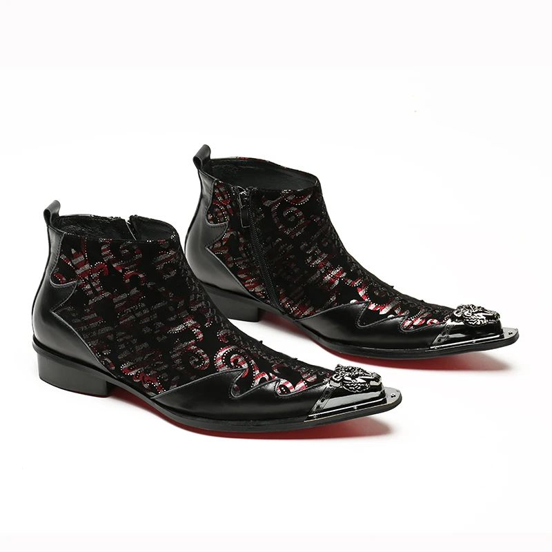 Ботинки мужские из натуральной кожи классические заостренный носок металл