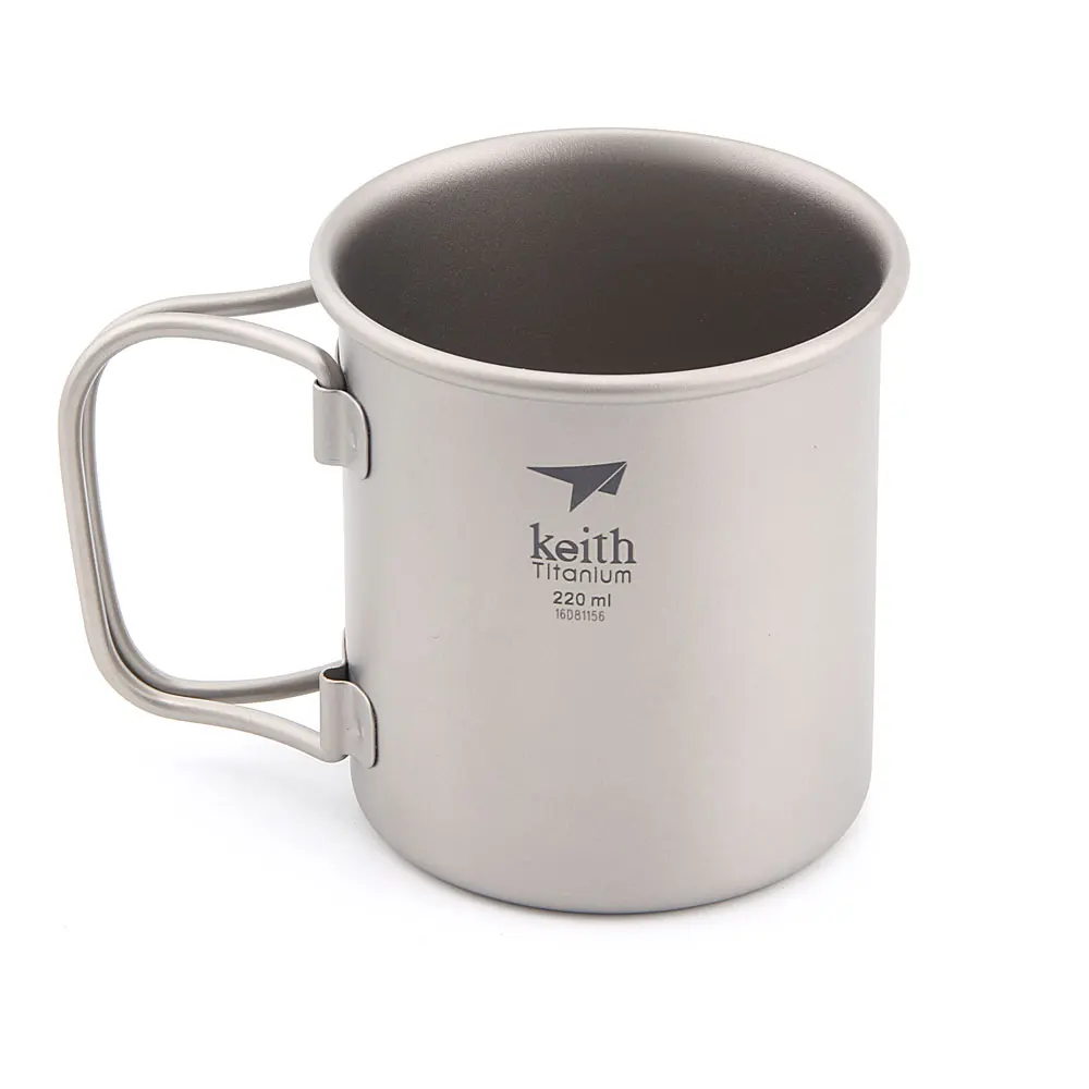 Титановая кружка Keith 220 мл для кофе воды Складная портативная ручка пикника