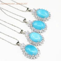 trendy blue natural jades stone drop pendant for women 21x34mm oval pendants stainless steel chain necklace female jewelry b3343