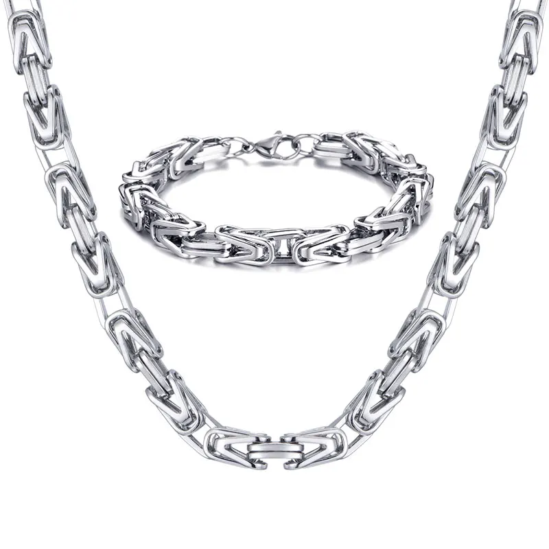 Хип хоп ширина 8 мм Византийская цепочка ожерелье из нержавеющей стали золото