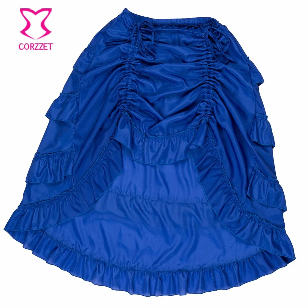 Женская юбочка в стиле стимпанк винтажная ассиметричная с синими оборками из