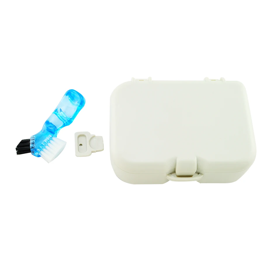 Denture Storage Box Case With Mirror and Clean Brush Dental Appliance |