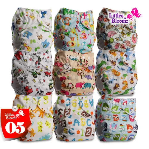 [Littles и Bloomz] 9 шт./компл. Детские моющийся многоразовый реальная тканевые Карманные Подгузники 9 Подгузники/подгузники и 0 из микрофибры вставки в одном комплекте - Цвет: 05