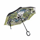 Крутой вверх ногами череп Зонты современный обратный зонтик с-ручкой двойной слой ветрозащитный перевернутый зонтик для автомобиля