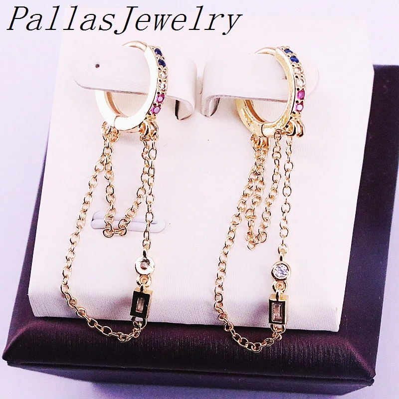

6Pairs Gold Filled Multi Rainbow Zirconia CZ Micro Pave Dangle Earring New Fashion Design For Women