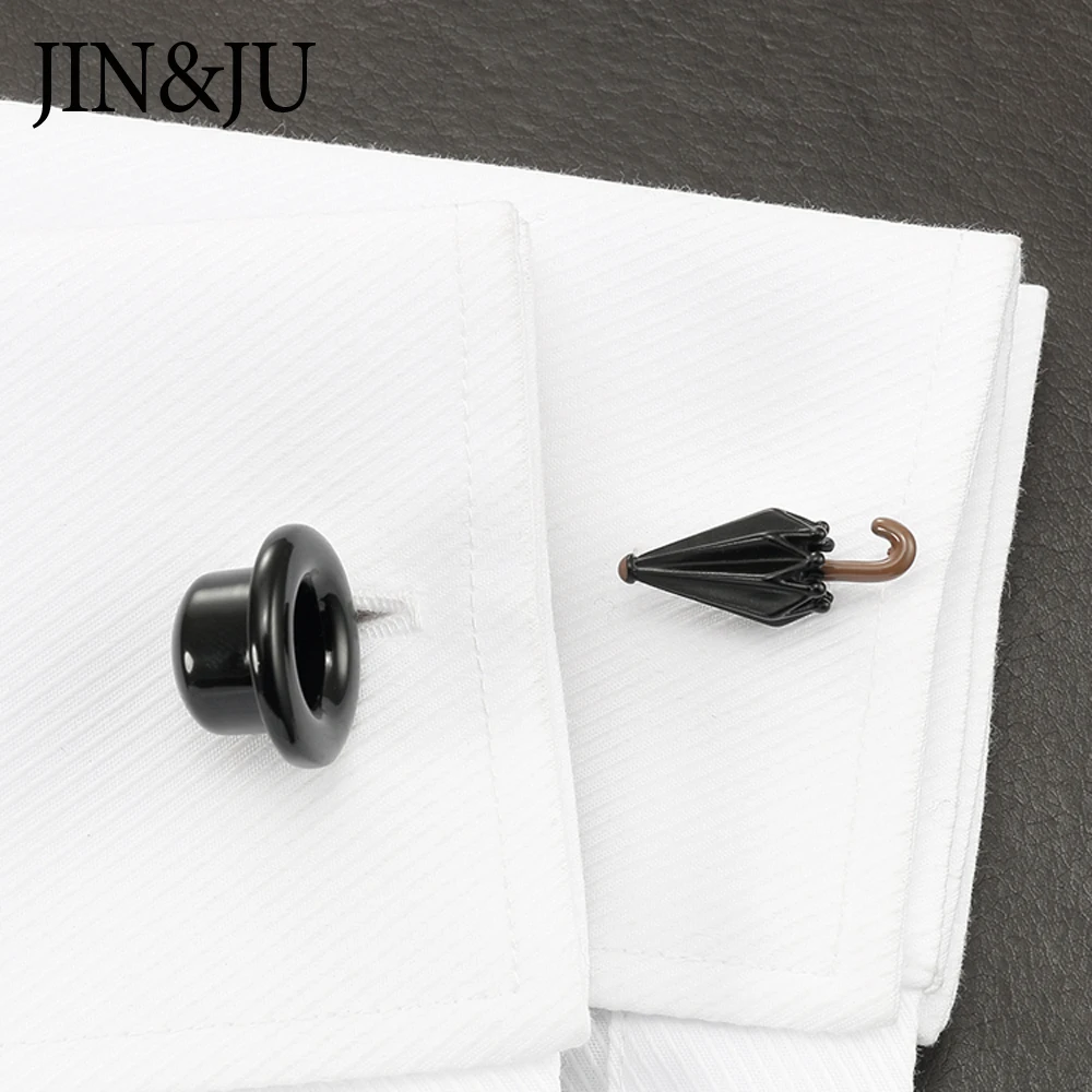 JIN& JU модные черные Зонты запонки со шляпой для мужчин s Англия джентльмен шляпа дизайн мужская рубашка манжеты запонки gemelos