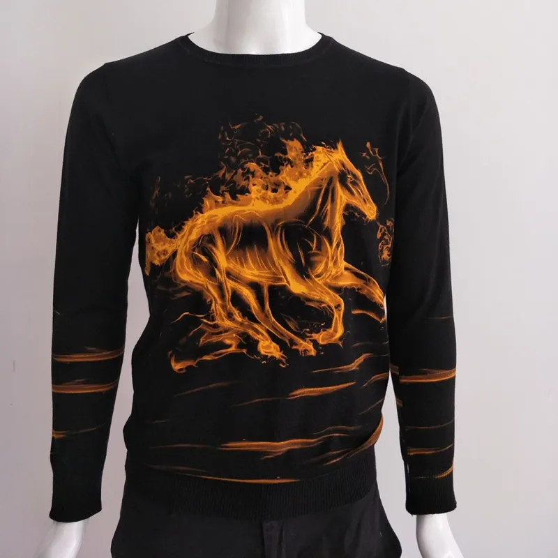 Personalized flame fire horse pattern 3d print fashion sweater Spring2019 New quality soft smooth elastic pullover M-3XL | Мужская