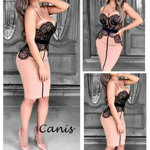 Женское Бандажное кружевное мини платье облегающее без рукавов для вечеринок