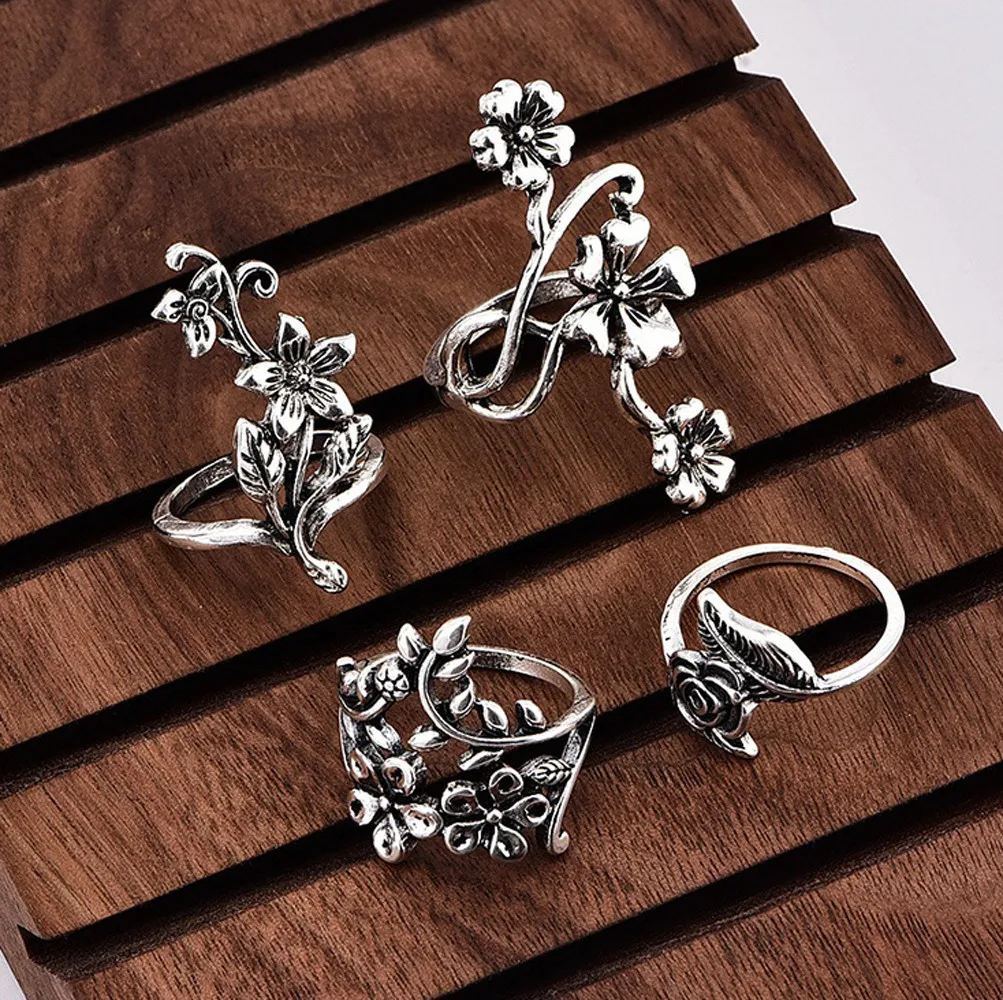 Женские винтажные кольца в богемном стиле набор из 4 колец серебристого цвета с