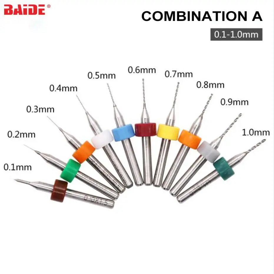 10pcs/set 0.1mm-1.0mm 2.1-3.0mm Tungsten Steel PCB Print Circuit Board Carbide Micro Drill Bits Tool for SMT CNC  Wholesale