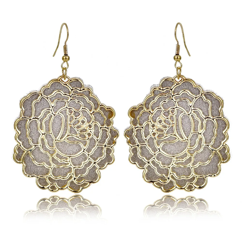 Модные Винтажные богемные скульптуры большой цветок висячие серьги для женщин