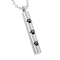 ijd8347 tube shape cremation urn pendant for pet stainless steel paw print cylinder keepsake memorial ashes necklace unisex