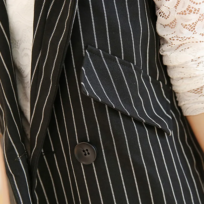 Exotao осень 2017 г. Новый женский костюм в полоску жилет Длинный без рукавов куртка