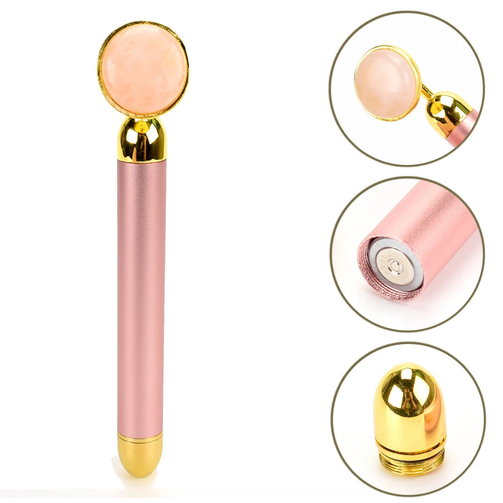 Gold beauty Bar Вибрационный ролик для лица Электрический массажер с нефритовой головкой против морщин Подтяжка кожи розовый КВАРЦЕВЫЙ массаж лица