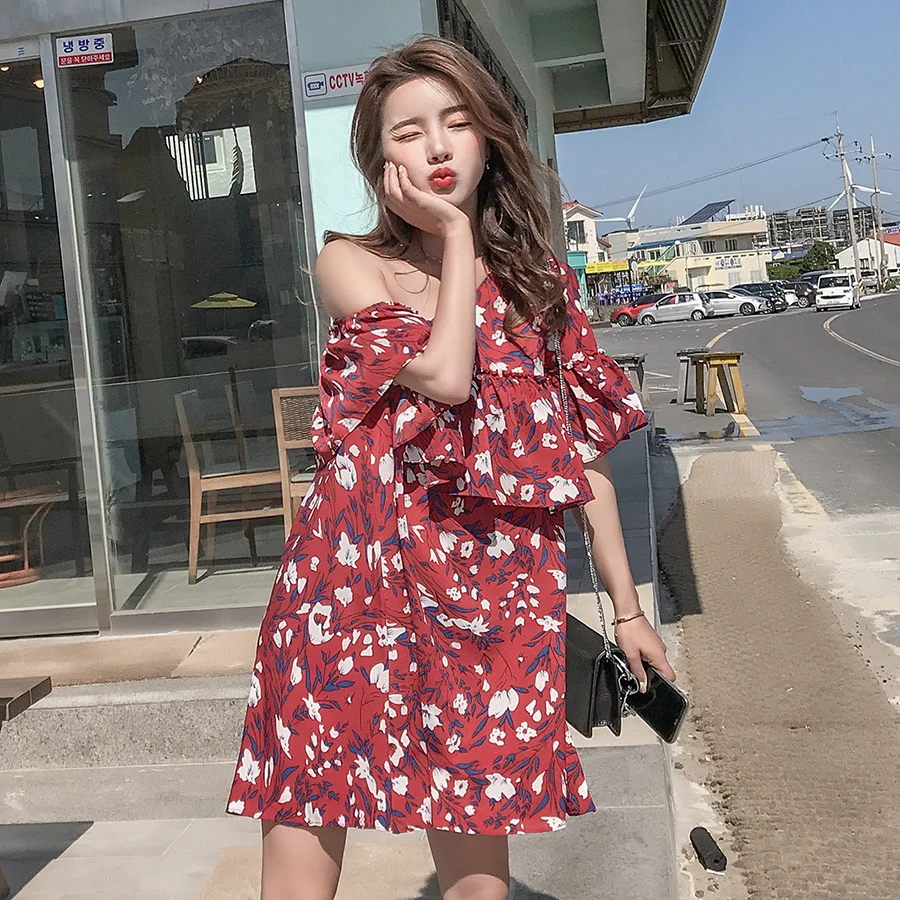 Plus size Summer Floral Chiffon Dress Boho 2018 Elegant Women club Mini Dresses Party Sexy Off Shoulder Sundress Beach Vestidos | Женская