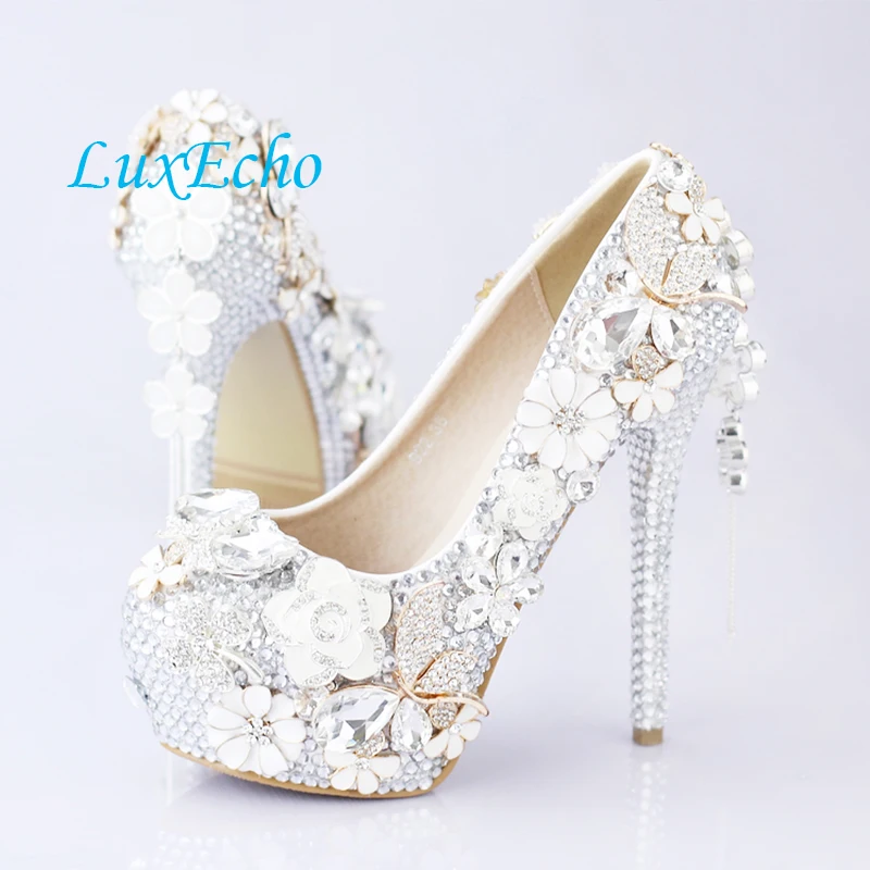 Модная Роскошная обувь с розовыми цветами и кристаллами Свадебная на