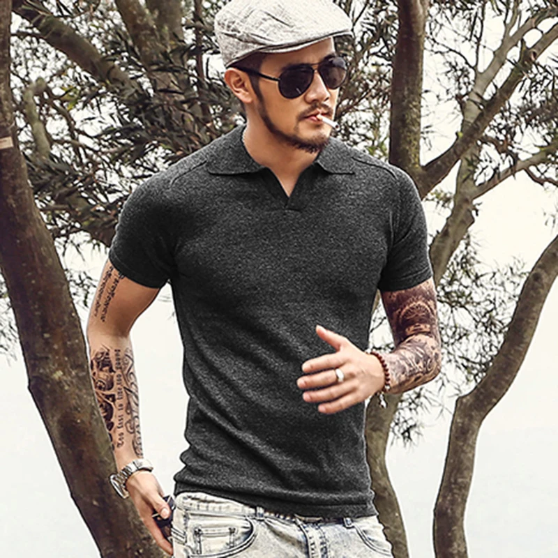 Летние Для мужчин футболки короткий рукав Футболка-поло трикотажная