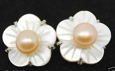 lady's Natural 6-7mm pink Freshwater Pearl Shell Flower 925 Silver Earrings | Украшения и аксессуары