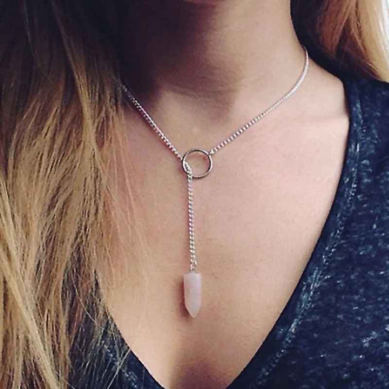 Энергия для счастья Роза Кристалл ожерелья пули камень шестиугольная Призма