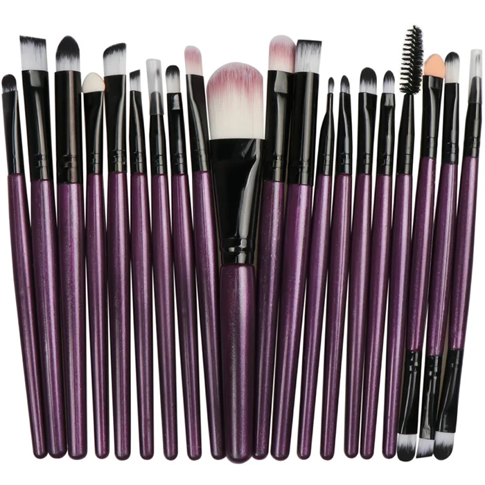 Purple and Black 20 шт., наборы кистей для макияжа, основа, пудра, Косметические румяна, тени для век, красота, блеск, макияж, брус, косметический набор инструментов для красоты - Handle Color: Purple and Black